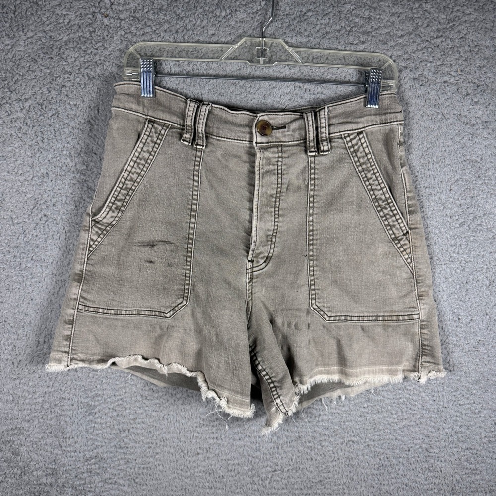 We The Free Free People CRVY High Rise Utility Denim Shorts Olive Taupe Size 31